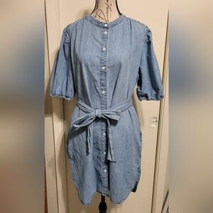 GAP Puff Sleeve Light Wash Indigo Shirt Dress Sz XL